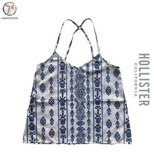 (40% OFF) Hollister White & Blue Fair Isle Print Boho Racerback Tank Top